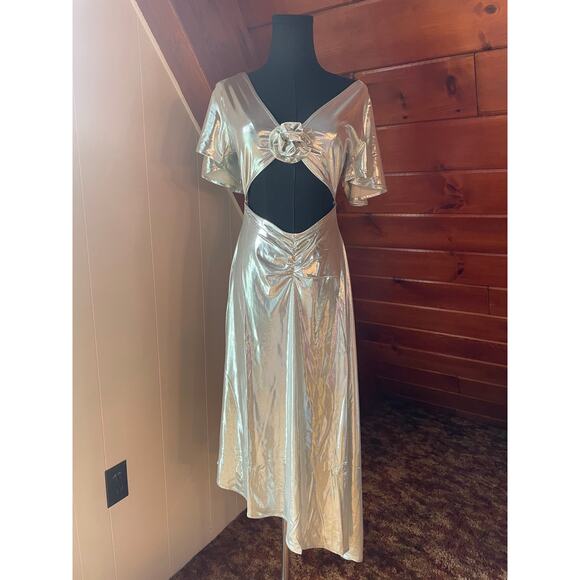 WeWoreWhat Asymmetrical Cutout Dress Liquid Silver NWT Sz M - Picture 1 of 10